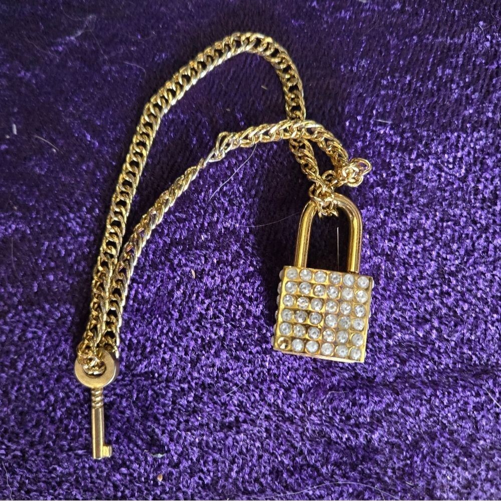 Gold Padlock Chain with Crystals For Keys And Purses